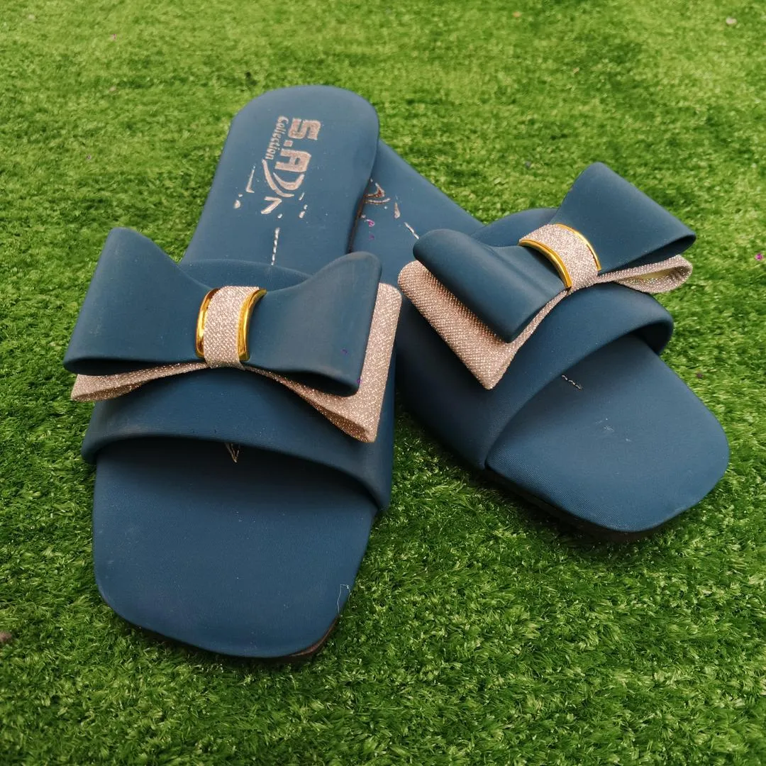 Women’s Blue Rexine Rhinestone Fancy Flats – Formal, Casual & Semi-Formal Wear (Sizes 6–10)