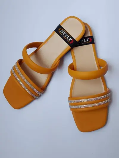 Women’s Synthetic Leather Semi-Formal Flats – Mustard Plain Design