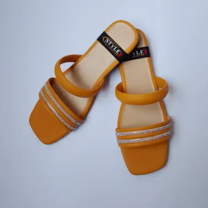 Women’s Synthetic Leather Semi-Formal Flats – Mustard Plain Design