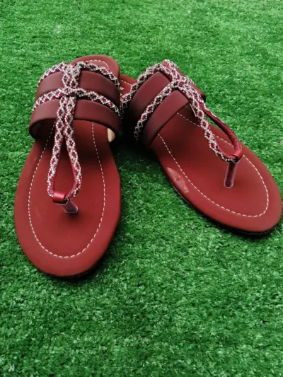 Women’s Maroon Synthetic Leather Rhinestone Fancy Flats – Formal, Casual & Semi-Formal Wear (Sizes 6–10)