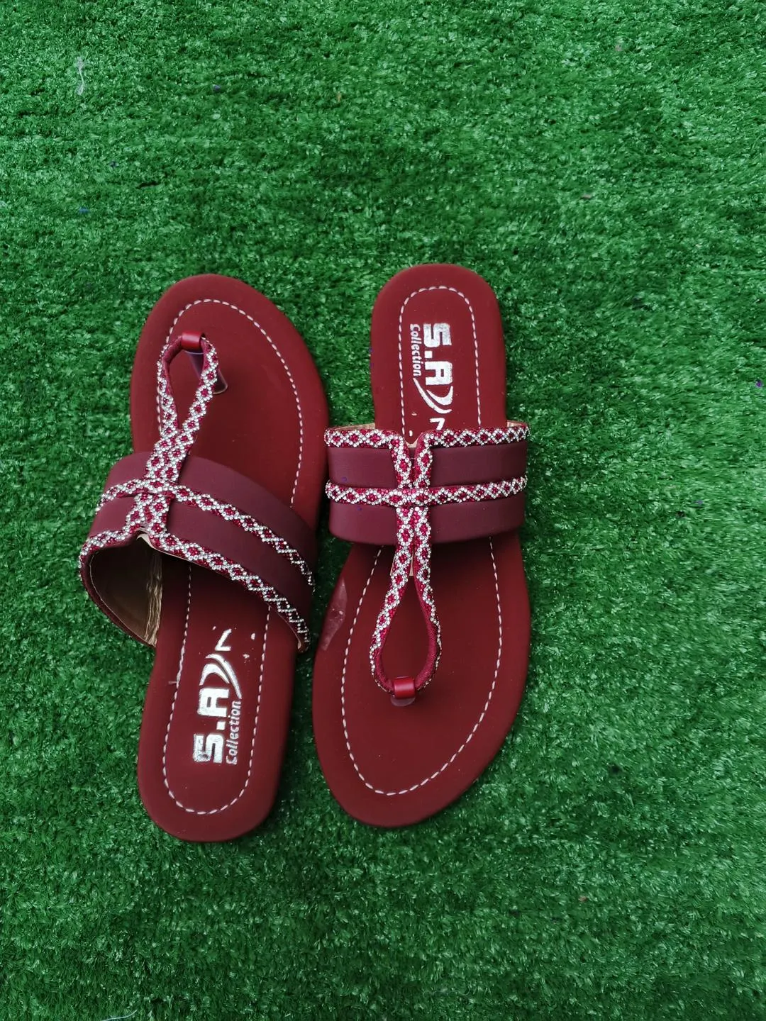 Women’s Maroon Synthetic Leather Rhinestone Fancy Flats – Formal, Casual & Semi-Formal Wear (Sizes 6–10)