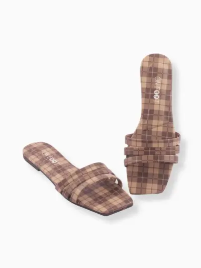 Classic Check - 038 Lite Brown Women’s Rexine Flats – Printed Design, Sizes 36–41