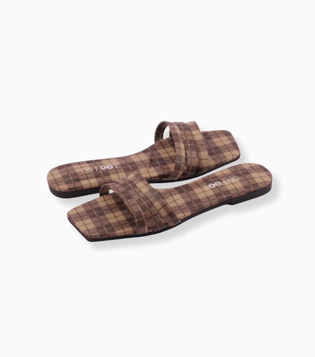 Classic Check - 038 Lite Brown Women’s Rexine Flats – Printed Design, Sizes 36–41