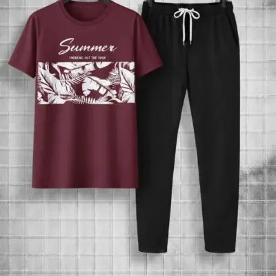 Buy Premium SUMMER Micro Interlock Printed Track Suit – Maroon