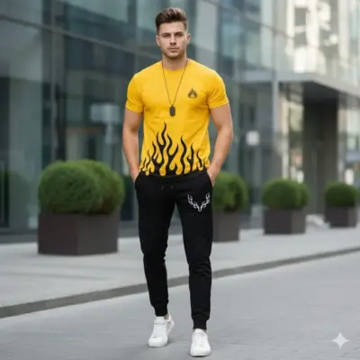 Buy 2 Pcs Men’s Polyester Printed Track Suit – Premium Yellow