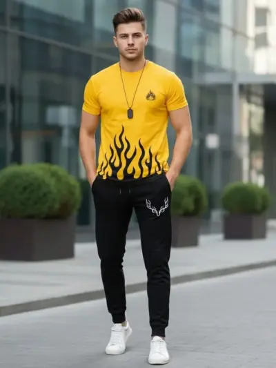 Buy 2 Pcs Men’s Polyester Printed Track Suit – Premium Yellow