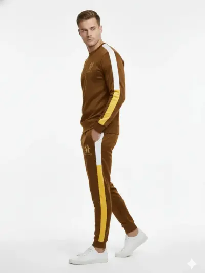 Buy 2 Pcs Men’s Fleece Printed Sweatshirt Track Suit – Brown