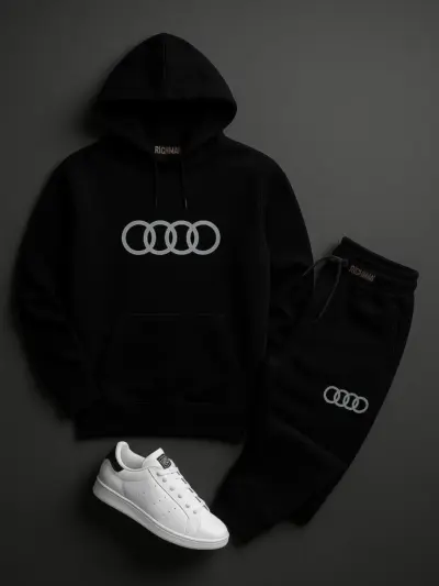 Buy Premium Contrast Black Audi Printed Hoodie Track Suit