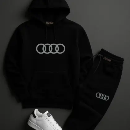 Buy Premium Contrast Black Audi Printed Hoodie Track Suit