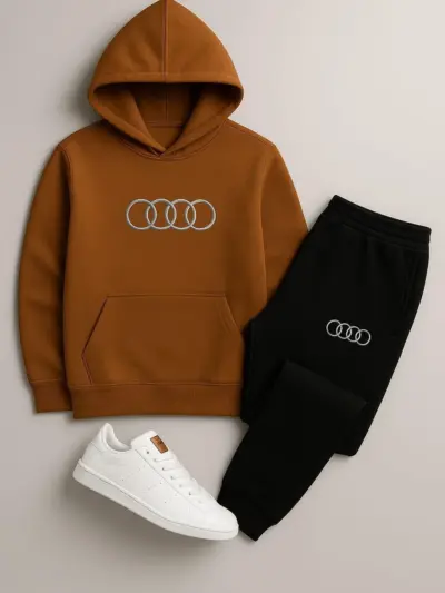 Buy Premium Contrast Copper Audi Printed Hooded Tracksuit