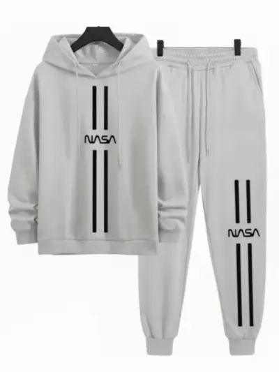 Buy 2 Pcs Men's Polyester Printed Hoodie Track Suit – Grey