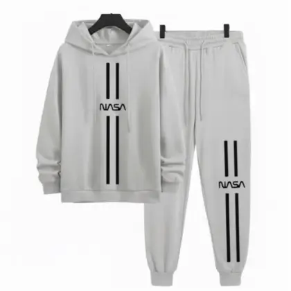 Buy 2 Pcs Men's Polyester Printed Hoodie Track Suit – Grey