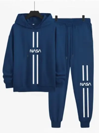 Buy 2 Pcs Men's Polyester Printed Hoodie Track Suit – Blue