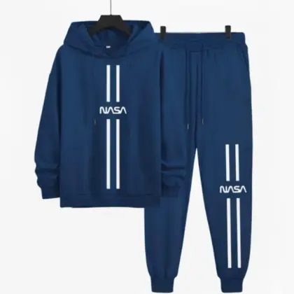 Buy 2 Pcs Men's Polyester Printed Hoodie Track Suit – Blue