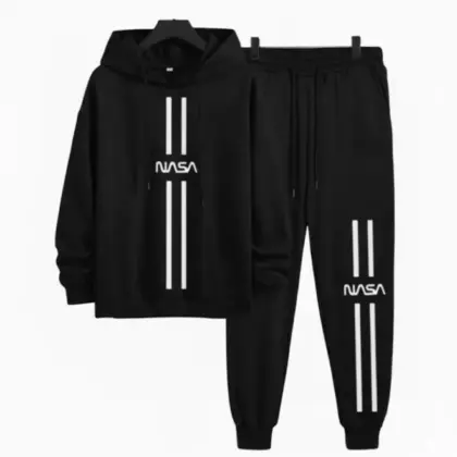 Buy Men's Polyester Printed Hoodie Track Suit – 2 Pcs Black