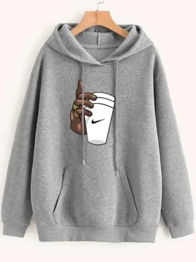 Buy Premium Men’s Fleece Printed Hoodie – Grey Comfort