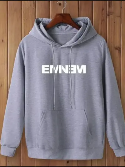Buy Premium Men Grey Fleece Hoodie with Eminem Print