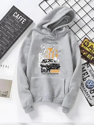 Buy Premium Men Grey Fleece Drift Car Hoodie