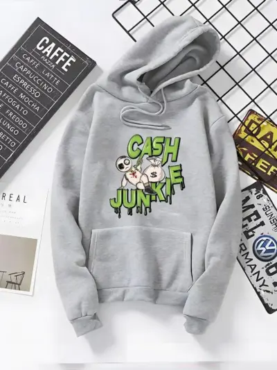 Buy Premium Men Grey Fleece Hoodie Cash Junkie Print