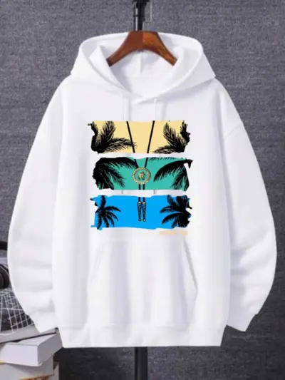Buy Premium Men’s White Fleece Printed Hoodie Online