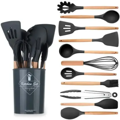 Buy Premium Kitchen Utensil Set with Wooden Handles