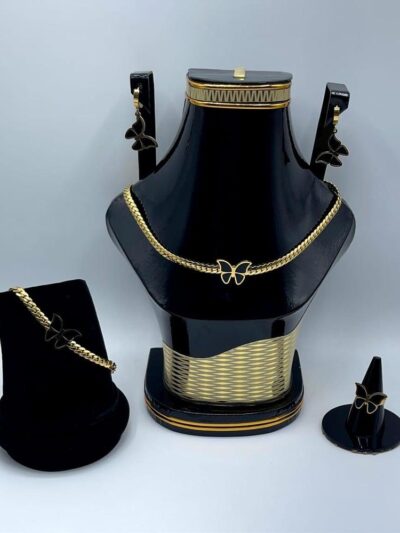 Golden Plated Metal Necklace Set – 5 Pcs Jewelry Set with Earrings, Ring, Bracelet and Jewellery Box