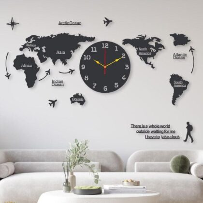 World Map Clock 45 x 55 Inches 3mm MDF Wall Decor
