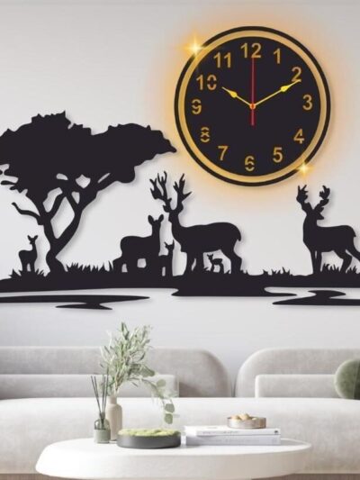 Grazing Deer Design Laminated Wall Clock With Backlight 30 x 20 Inches