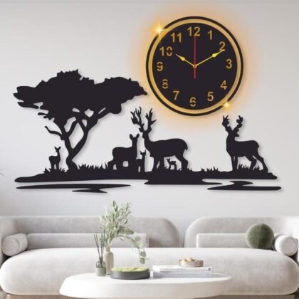 Grazing Deer Design Laminated Wall Clock With Backlight 30 x 20 Inches
