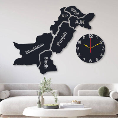 Pakistan Map Wall Design Clock 40 x 35 Inches 3mm MDF Wall Decor