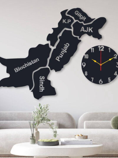 Pakistan Map Wall Design Clock 40 x 35 Inches 3mm MDF Wall Decor
