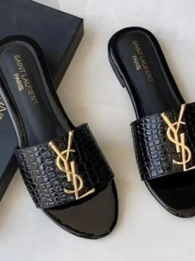 Women’s Black Rexine Fancy Flats with Rhinestone Pattern – Sizes 6-11