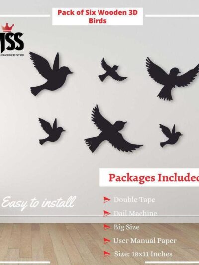 Modern 3D Wooden Bird Wall Decor Pack of 6 – 18 x 11 Inches MDF