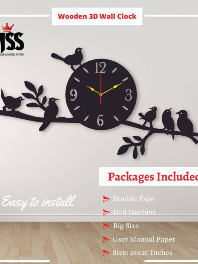 Analog Stylish 3D Birds MDF Wall Clock 24 x 12 Inches Home Decor