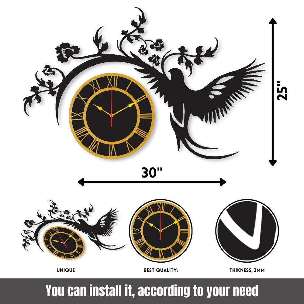 Eagle With Golden Dial DIY Wall Clock 30 x 25 Inches Black and Golden Mix