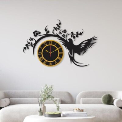 Eagle With Golden Dial DIY Wall Clock 30 x 25 Inches Black and Golden Mix