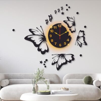 Butterfly Laminated Wall Clock With Backlight 24 x 24 Inches