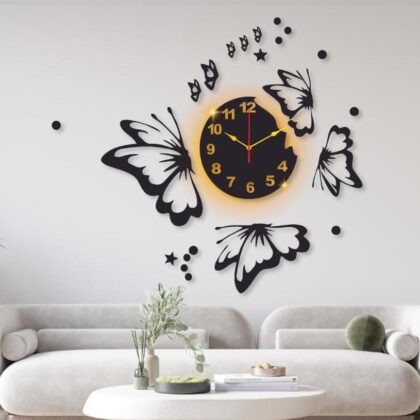 Butterfly Laminated Wall Clock With Backlight 24 x 24 Inches