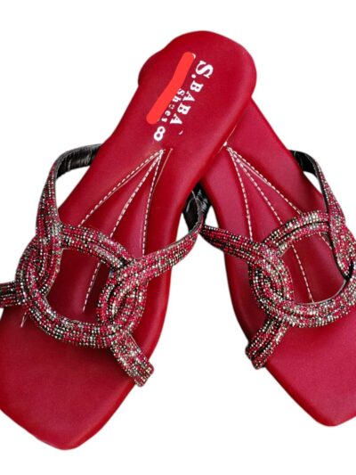 Women's Maroon Satin Formal Flats with Rhinestone Design – Sizes 6 to 10