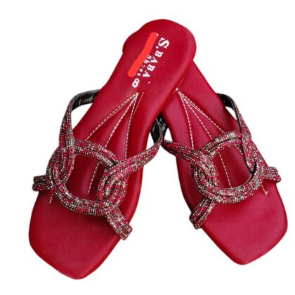 Women's Maroon Satin Formal Flats with Rhinestone Design – Sizes 6 to 10