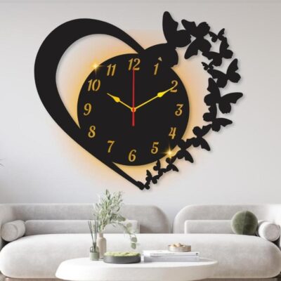 Heart Shaped Design Laminated Wall Clock With Backlight 16 x 16 Inches