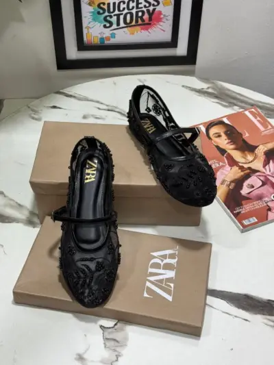 Women’s Black Rexine Fancy Sandals with Embroidered Pattern – Sizes 6-9