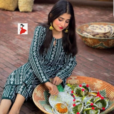 2 Pcs Women Summer Printed Linen Stitched Suit – Linen 68 x 68