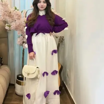 2 Pcs Women's Stitched Blue Chiffon Hand Work Maxi Suit