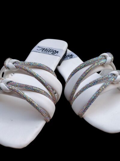 Women's White Satin Casual & Formal Flats with Rhinestone Pattern – Sizes 6 to 10