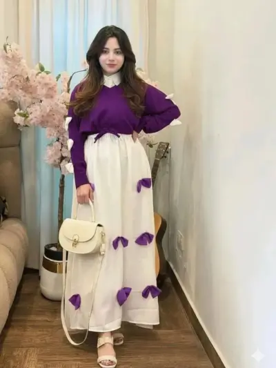 2 Pcs Women's Stitched Blue Chiffon Hand Work Maxi Suit