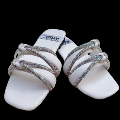 Women's White Satin Casual & Formal Flats with Rhinestone Pattern – Sizes 6 to 10
