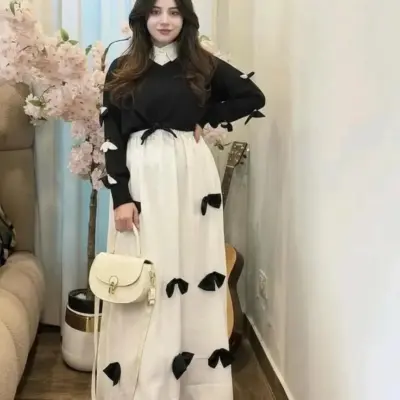 2 Pcs Women's Stitched Blue Chiffon Hand Work Maxi Suit