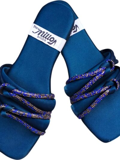 Women’s Blue Satin Casual & Formal Flats with Rhinestone Design