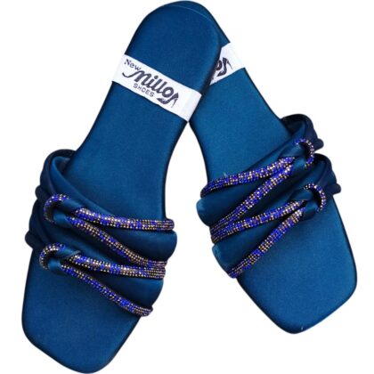 Women’s Blue Satin Casual & Formal Flats with Rhinestone Design